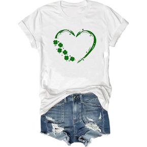 kfulemai Womens St Patrick's Day Clover T-Shirt Shamrock Heart Graphic Tees Get Lucky Shirt Irish Tops in Kuwait