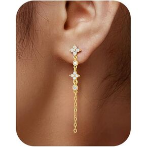 Emibele 14K Gold Plated Earrings for Women Girls, Clover Dangle Earrings Bee Drop Earring with 925 Sterling Silver Needle Dainty Chirstmas Jewelry Gifts in Saudi Arabia