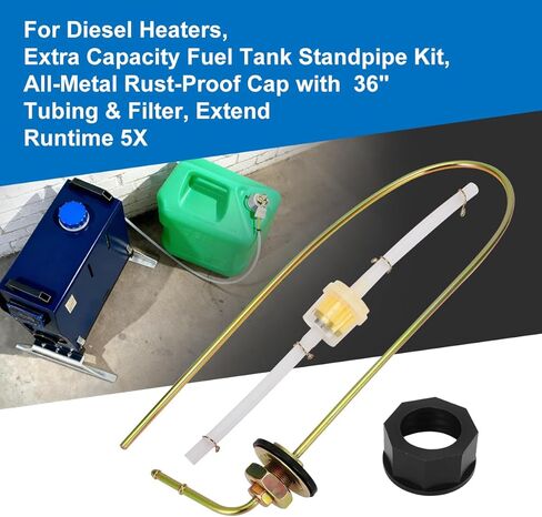 For Diesel Heaters, Extra Capacity Fuel Tank Standpipe Kit, All-Metal Rust-Proof Cap with 36" Tubing & Filter, Extend Runtime 5X in Kuwait