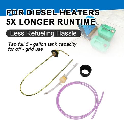 For Diesel Heaters, Extra Capacity Fuel Tank Standpipe Kit, All-Metal Rust-Proof Cap with 36" Tubing & Filter, Extend Runtime 5X in Kuwait
