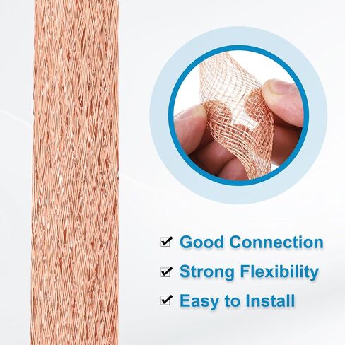 MECCANIXITY 4 قطع حزام أرضي مضفر 8 بوصة × 0.4 بوصة نحاس عالمي للسيارات مرنة عارية مسطحة حزام الأرض موصلات مع المقابس الطرفية لمعظم سيارات السيارات in Saudi Arabia