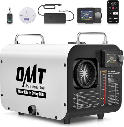 سخان ديزل Orion Motor Tech 5 كيلو واط، 12 فولت 24 فولت الكل في واحد سخان هواء ديزل 1.3 جالون مع إنذار ثاني أكسيد الكربون إيقاف تلقائي متوافق مع قارب السيارة والشاحنة RV Camper (ليس جزءًا من المحرك) in Kuwait