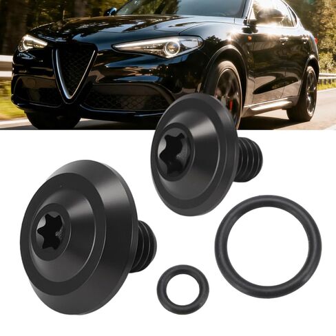 مجموعة براغي نازف سائل تبريد التيتانيوم من Alpha Rider مع حلقة دائرية لـ Alfa Romeo Giulia Stelvio 2.0T BK (أسود) in Kuwait