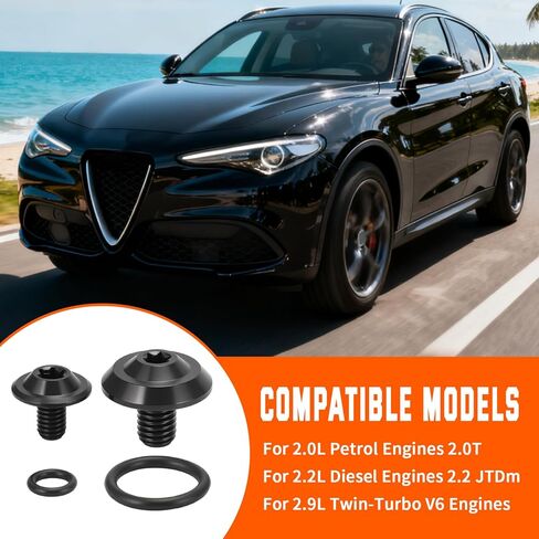 مجموعة براغي نازف سائل تبريد التيتانيوم من Alpha Rider مع حلقة دائرية لـ Alfa Romeo Giulia Stelvio 2.0T BK (أسود) in Kuwait