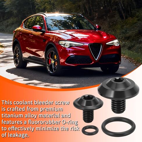 مجموعة براغي نازف سائل تبريد التيتانيوم من Alpha Rider مع حلقة دائرية لـ Alfa Romeo Giulia Stelvio 2.0T BK (أسود) in Kuwait