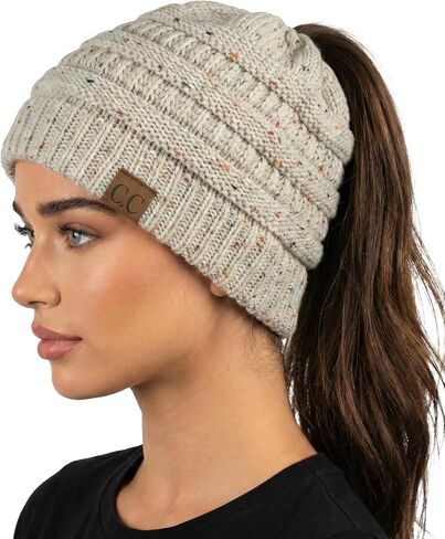 قبعة صغيرة مضلعة صلبة للنساء من Funky Junque Ponytail Messy Bun BeanieTail in Kuwait