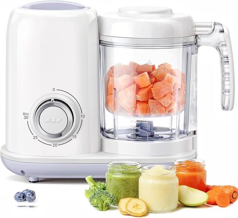 صانع طعام الأطفال من AMZBABYCHEF، محضر طعام الأطفال 4 في 1 وجهاز طهي بالبخار، خلاط هريس، صانع هريس الأطفال متعدد الوظائف، آمن للاستخدام في غسالة الأطباق، أبيض in Kuwait
