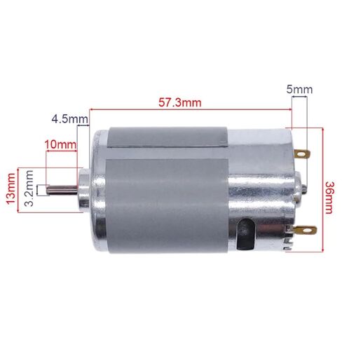 محرك ميكرو DC بعزم دوران عالي RS555، محرك فرشاة 12 فولت، خرج 17 وات، فضي، كفاءة IE4، للأجهزة المنزلية (10000 دورة في الدقيقة) in Kuwait