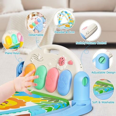 طفل يلعب مع ركلة وتلعب بيانو صالة الألعاب الرياضية ، حصيرة وقت بطن مضحكة مع الموسيقى والأضواء ، صالات رياضية للأطفال وألعاب اللعب مع 5 ألعاب حسية للرضع ، مواليد حديثي الولادة وفتاة هدايا من 0 إلى 3 6 9 12 شهرًا (الوردي) in Kuwait