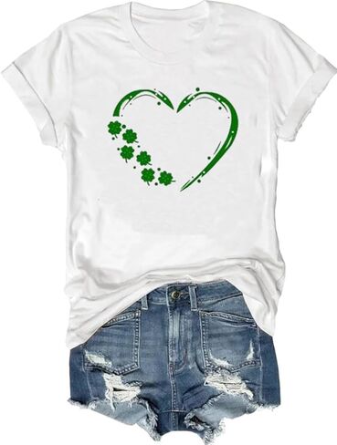 kfulemai Womens St Patrick's Day Clover T-Shirt Shamrock Heart Graphic Tees Get Lucky Shirt Irish Tops in Kuwait