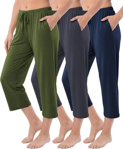 Sexy Basics 24/7 Anywear Women's 3 Pack Relaxed Flowy Capri Cropped Yoga Lounge Pants in Kuwait