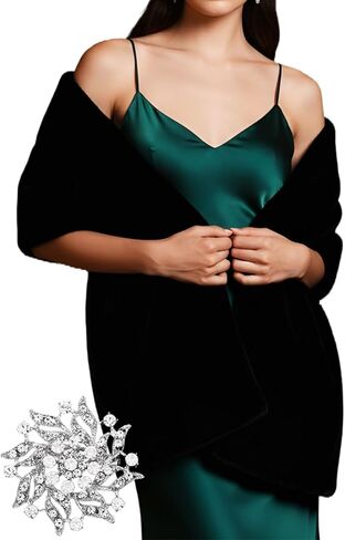 GORAIS Women's Wedding Faux Fur Shawls and Wraps Long Bridal Fur Scarf Stoles with Brooch for Bride and Bridesmaids in Kuwait