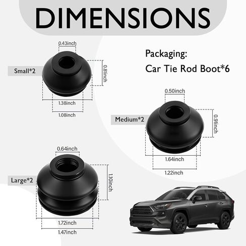 6PCS Ball Joint Boots Replacement,Rubber Tie Rod Boots Dust Cover Set for Steering/Suspension System,Universal Tie Rod End Boot Kit Car Accessories Fit for Most Vehicles in Kuwait