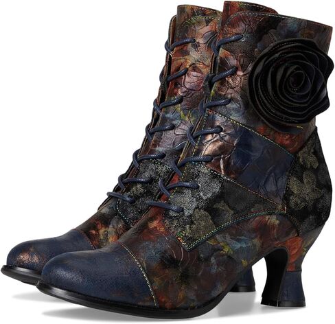 Spring Step L'Artiste Roselia-Flow Heeled Booties | Baroque-Inspired Leather Lace-Up Boots with 3D Rose Accent in Saudi Arabia