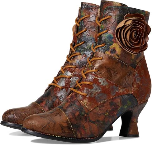 SPRING STEP L'Artiste Roselia-Flow Heeled Booties | أحذية الدانتيل الجلدية المستوحاة من الباروك مع لهجة ثلاثية الأبعاد وردة in Kuwait
