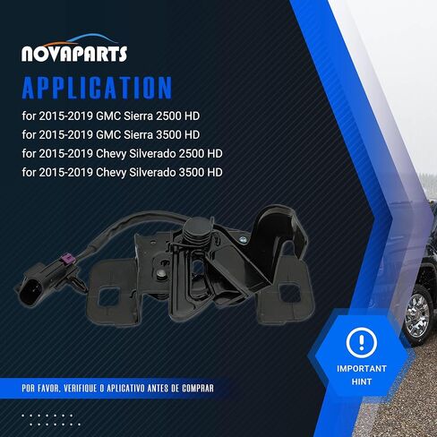 غطاء محرك السيارة مزلاج GM1234132 84460937 لـ 2015-2019 GMC Sierra Chevy Silverado 2500 HD 3500 HD 6.0L 6.6L يستبدل 85574822، أسود مع تشغيل عن بعد in Kuwait