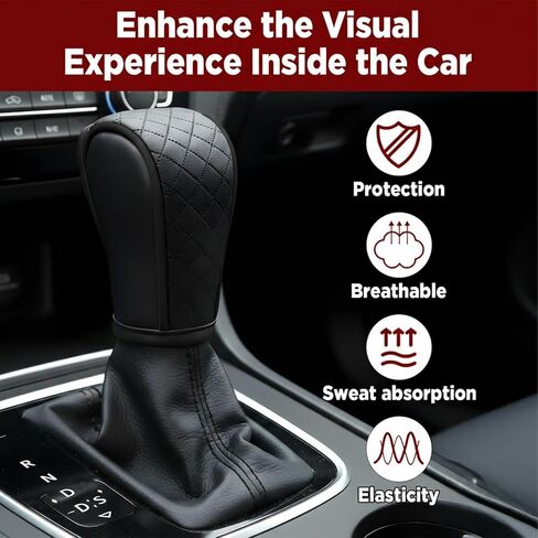 1 Pcs Gear Stick Cover, PU Leather Gear Shifter Cover with Diamond Embroidery, Durable Shift Knob Covers for Shift Lever Protection, Universal Car Gears Vary Covers for Cars, Trucks, Black in Saudi Arabia