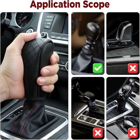 1 Pcs Gear Stick Cover, PU Leather Gear Shifter Cover with Diamond Embroidery, Durable Shift Knob Covers for Shift Lever Protection, Universal Car Gears Vary Covers for Cars, Trucks, Black in Saudi Arabia