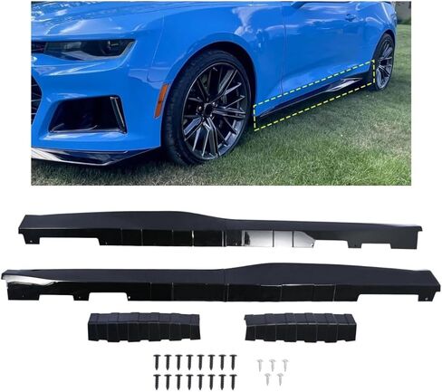 تنانير جانبية طراز ZL1 باللون الأسود اللامع زوج واحد متوافق مع Chevy Camaro 2016-2022 LT SS RS (طراز كوبيه وقابل للتحويل)، طقم هيكل لوحة الروك مقسم حماية تمديد (بلاستيك ABS) in Kuwait