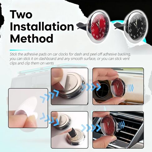2PCS Luminous Analog Car Clocks for Dash Stick on,Mini Tiny Stick on Clock for Car Dashboard with Vent Clip,Self-Adhesive Dashboard Clock for Vent & Dashboards Decoration in Kuwait
