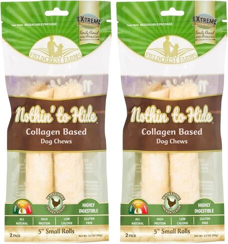 Fieldcrest Farms Nothing to Hide Natural Rawhide Alternative 5'' Rolls for Dogs - 3 Pack (6 Chews) Premium Grade Easily Digestible Chews (Chicken) in Kuwait