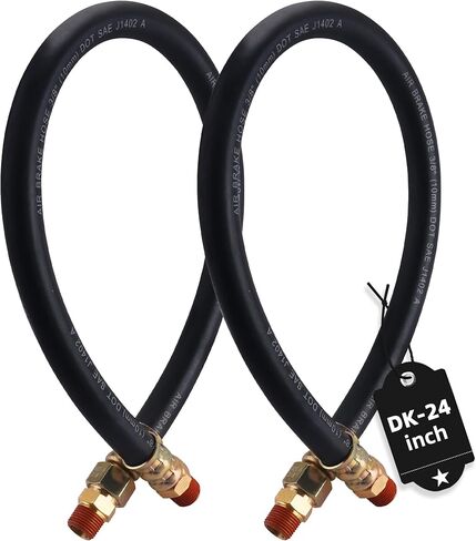 2PCS 3/8" Air Brake Chamber Hose, Dazakoot 3/8" Fit End x 3/8" Swivel End Rubber Air Brake Hose Assembly, SAE J1402 Air Brake Hose for Semi Truck - 24inch in Saudi Arabia