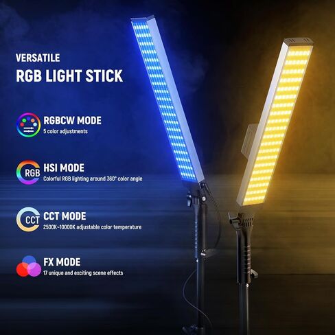 Neewer TL60 RGB Tube Light ، 20W COLAL RGBWW LED VIDEO LED LED APP APP/2.4G/DMX CONTROL مع 7 Pixel Effects 18 مشاهد لتصوير الاستوديو ، تدفق 2500K-10000K CRI97+ in Saudi Arabia