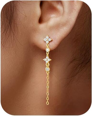 Emibele 14K Gold Plated Earrings for Women Girls, Clover Dangle Earrings Bee Drop Earring with 925 Sterling Silver Needle Dainty Chirstmas Jewelry Gifts in Kuwait