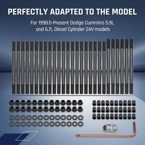 SPELAB Head Stud Replacement Kit Compatible with Dodge 1998.5-Present Cummins 5.9L 6.7L Diesel Cylinder 24V Cylinder Heads with Studs and Nuts, Cylinder Head Stud Assembly Kit in Saudi Arabia
