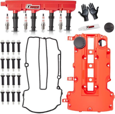 Upgraded Ignition Coil Pack & Spark Plug & Engine Valve Cover with Gaskets, Bolts & Oil Filler Cap for 1.4L 1.8L L4 2011-2021 Chevy Cruze Sonic Trax Volt Buick Encore, Fits Cadillac ELR Replaces UF669 in Saudi Arabia