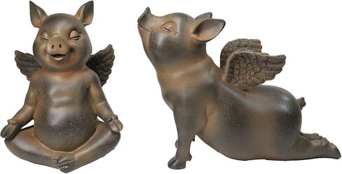 تمثال Ebros Peaceful Zen Yoga Flying Pig Hog Heavens تمثال ريفي ريفي Piggy Piglet Porcine Pigs Fairy Garden تمثال قابل للتجميع (وضعية الكوبرا القابلة للتمدد) in Kuwait