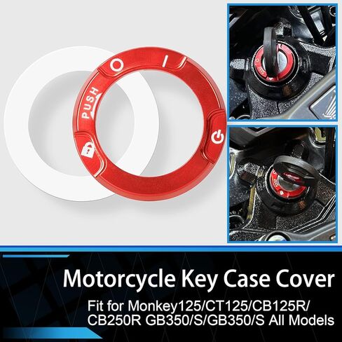 غطاء مفتاح إشعال الدراجة النارية متوافق مع Honda Monkey125 CT125 CB125R CB250R GB350/S - غطاء حماية مزخرف بحلقة قفل مضادة للسرقة من الألومنيوم (أحمر) in Kuwait