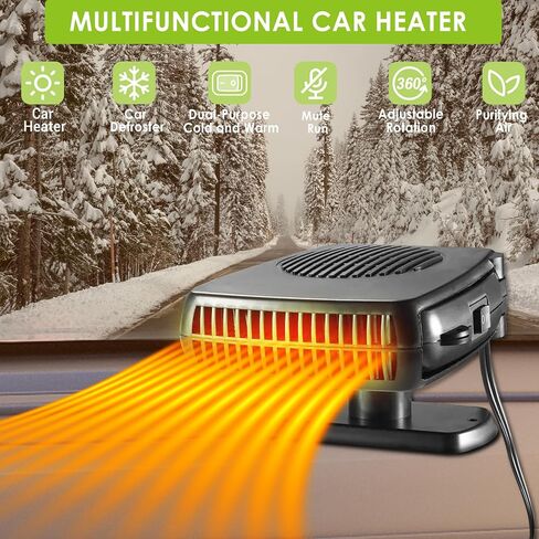 12V 200W Car Heater, Portable Heaters for Vehicle Windshield Defogger and Defroster Fast Heating & Cooling Fans with Cigarette Lighter Plug/Ergonomic Handheld/360° Rotary Base for All Cars in Saudi Arabia