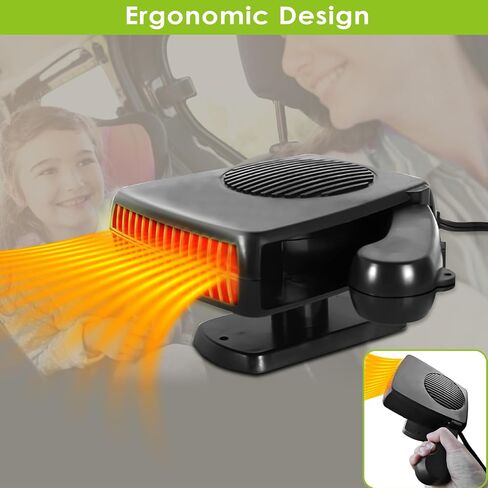 12V 200W Car Heater, Portable Heaters for Vehicle Windshield Defogger and Defroster Fast Heating & Cooling Fans with Cigarette Lighter Plug/Ergonomic Handheld/360° Rotary Base for All Cars in Saudi Arabia