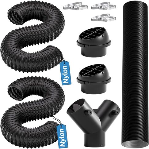 Hon&Guan 3 Inch Diesel Heater Hose Kit, Flexible Nylon Air Vent Set with Adjustable Y Splitter, Two 8FT Ducts, 3FT Outlet Pipe, Air Vents and Clamps for 5KW–8KW Heaters in Saudi Arabia