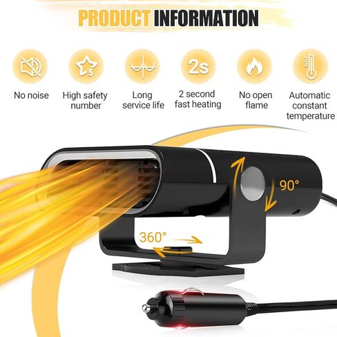 Car Heater, 200W Vehicles Heaters Auto Part 12V Portable Car Heaters That Plugs Into Cigarette Lighter, Vehicle Defroster Windshield Demister, Auto Defogger With 360° Rotatable for All 12 Volt Cars in Saudi Arabia