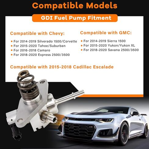 GDI High Pressure Fuel Pump Kit 12697966 Compatible with 2014-2020 Chevy Tahoe Silverado Suburban Express GMC Sierra Yukon Cadillac W/ 12677004 Intermediate Fuel Pipe& 12626354 Intake Manifold Gaskets in Saudi Arabia