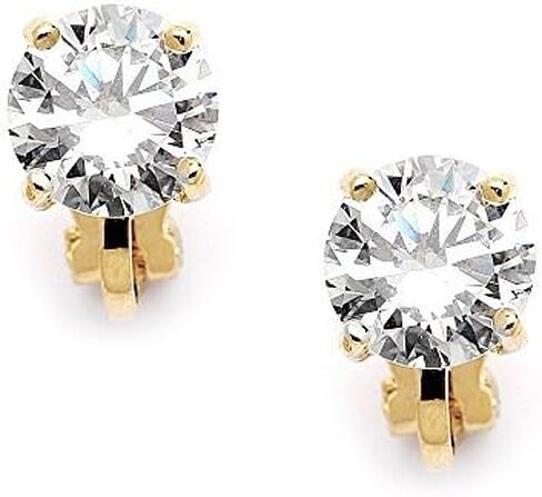 أقراط مسمار للنساء مكعب زركونيا كريستال الذهب مشبك على مسمار ، 2 قيراط 8 مم جولة قص تشيكوسلوفاكيا in Kuwait