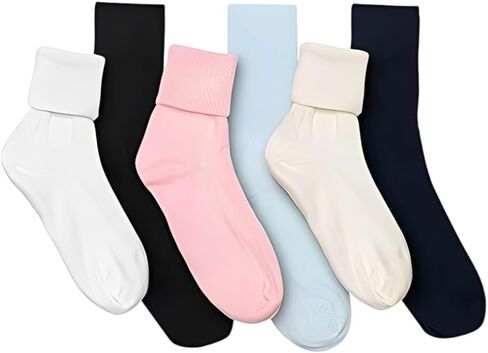 buster brown 6 Pair Women's Dark Multicolored Elastic-Free Cotton Socks - Sock Size 11 - Fits Shoe Sizes 9.5-10.5 in Kuwait