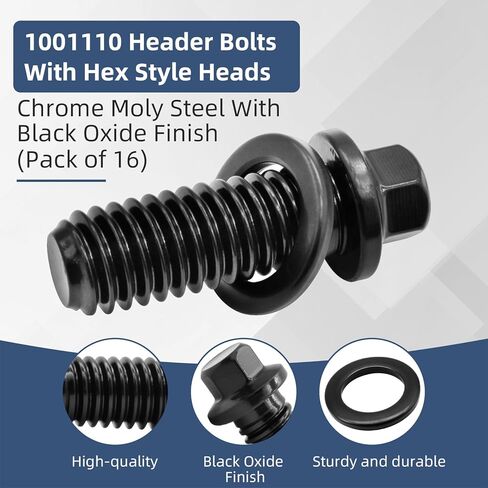 100-1110 1001110 مسامير رأس، 3/8-16 UNC مسدس، فولاذ كروم 8 درجات، لمسة نهائية من أكسيد الأسود، للسيارات والتطبيقات الصناعية 16 قطعة in Kuwait