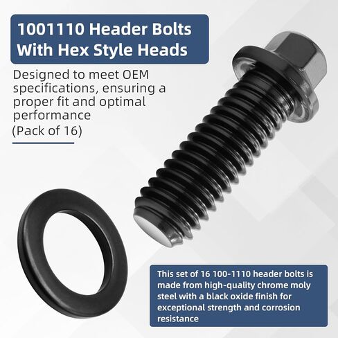 100-1110 1001110 مسامير رأس، 3/8-16 UNC مسدس، فولاذ كروم 8 درجات، لمسة نهائية من أكسيد الأسود، للسيارات والتطبيقات الصناعية 16 قطعة in Kuwait
