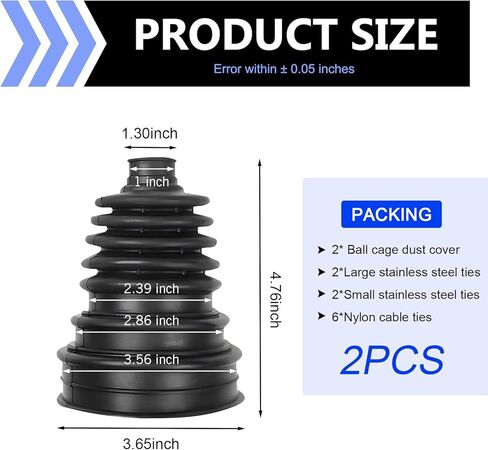 2 PCS Cv Axle Boot Repair Kit, Leak Proof CV Boot with 4 Stainless Steel Clamps & 6 Cable Ties, Dustproof External Ball Cage Repair Bushing, Fits 19mm-24mm Shaft Vehicles (Black) in Kuwait