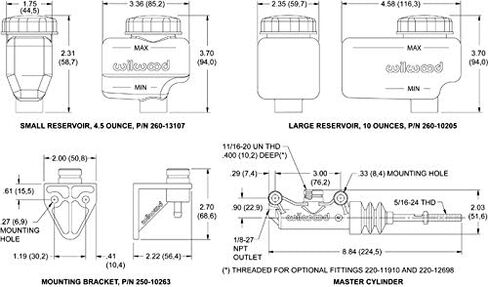NEW WILWOOD COMPACT DESIGN SIDE MOUNT MASTER CYLINDER KIT WITH REMOTE & DIRECT MOUNTED RESERVOIRS, 5/8" BORE in Saudi Arabia