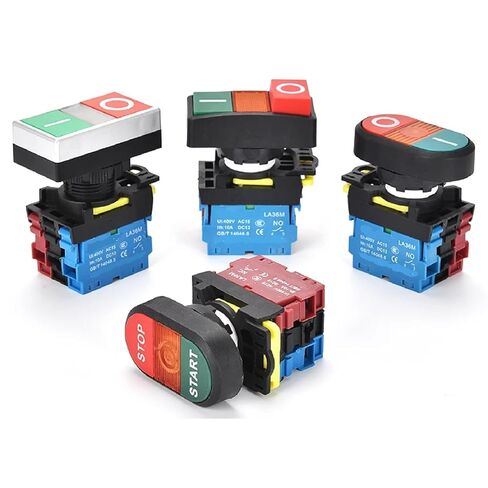 VaneAims 22 مم LA36M مفتاح ضغط مزدوج مع LED، 10A NO NC مفتاح إيقاف التشغيل، 12 فولت 24 فولت 220 فولت، مؤشر أحمر أخضر (بدء التشغيل 110 فولت 1NO1NC) in Kuwait