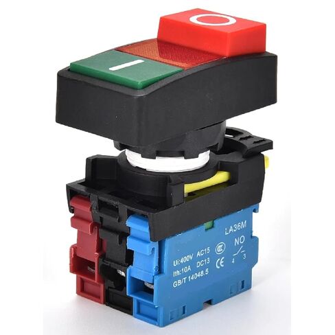VaneAims 22 مم LA36M مفتاح ضغط مزدوج مع LED، 10A NO NC مفتاح إيقاف التشغيل، 12 فولت 24 فولت 220 فولت، مؤشر أحمر أخضر (بدء التشغيل 110 فولت 1NO1NC) in Kuwait