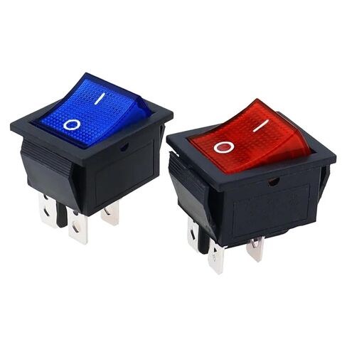 KCD4 مفتاح الروك 4 دبوس ON-Off 2 موضع مع مفتاح طاقة مضيء باللون الأحمر والأزرق، 16A 250VAC 20A 125VAC (أسود) in Kuwait