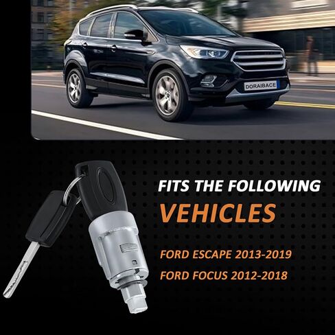 لسيارة Ford Escape 2013-2019، لسيارة Ford Focus 2012-2018 أسطوانة قفل الإشعال ما بعد البيع ومجموعة أسطوانة قفل الباب الجانبي للسائق الأمامي الأيسر مع مفتاحين رقاقة استبدال # ILS203 (شريحتان) in Kuwait