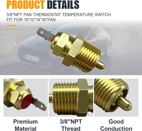 3/8 "NPT مروحة ترموستات مفتاح درجة الحرارة 185 إلى 170 درجة، مفتاح استشعار حراري لمروحة تبريد المحرك الكهربائي التلقائي مع جسم نحاسي، يناسب مراوح المبرد 10" 12" 14" 16" ، مروحة مزدوجة متوافقة in Kuwait