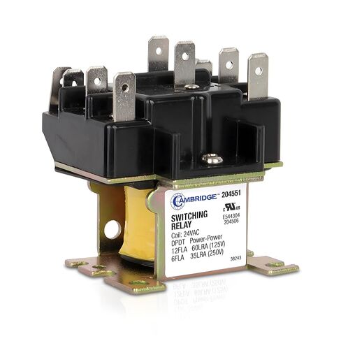 Cambridge DPDT Power-Power 24V Coil Relay, 12FLA 60LRA 125V / 6FLA 35LRA 250V, Double-Pole Double-Throw, Plastic-Enclosed, Mounts Any Position – for HVAC, Fans, Appliances & Vending in Saudi Arabia