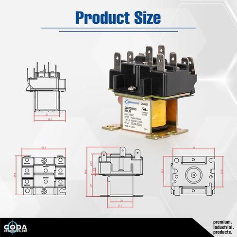 Cambridge DPDT Power-Power 24V Coil Relay, 12FLA 60LRA 125V / 6FLA 35LRA 250V, Double-Pole Double-Throw, Plastic-Enclosed, Mounts Any Position – for HVAC, Fans, Appliances & Vending in Saudi Arabia